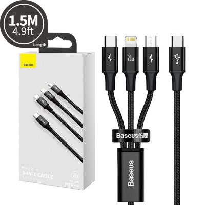 Baseus Rapid Series 3-in-1 20W PD Fast Charging Cable USB-C to C+L+C – 1.5M