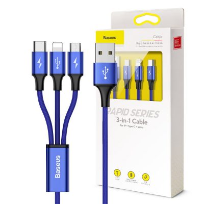 Baseus Rapid Series 3-in-1 3A Micro+Lightning+Type-C Cable – 1.2M